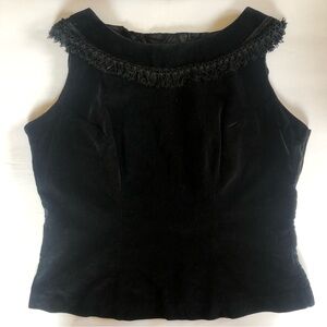 1950s Vintage Black Velvet Top with Fringe